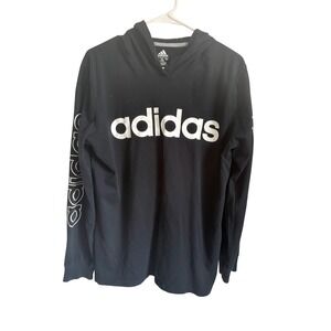 Adidas Kids XL 18/20 Black Long Sleeve Hooded T-Shirt White Logo